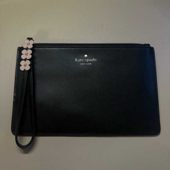 kate spade Handbags - NWOT Rare Kate Spade Black Wristlet With Pink Floral Detail